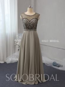 Grey net beaded bodice chiffon proom dress 724A0974
