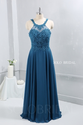 Teal blue chiffon floor length halter neck bridemaid dress party dress proom dress DPP_2606