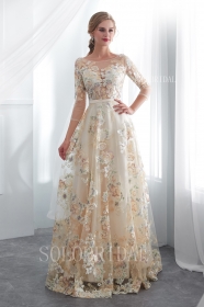 champagne floral lace proom dress I306601...