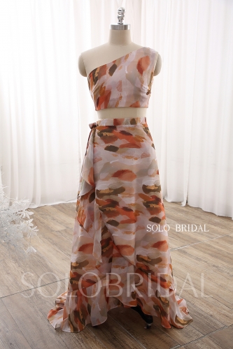 Elegant one shoulder wrap printed floral chiffon dress DPP_0005