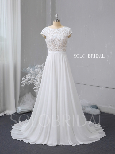 Ivory lace chiffon a line wedding dress 724A2704