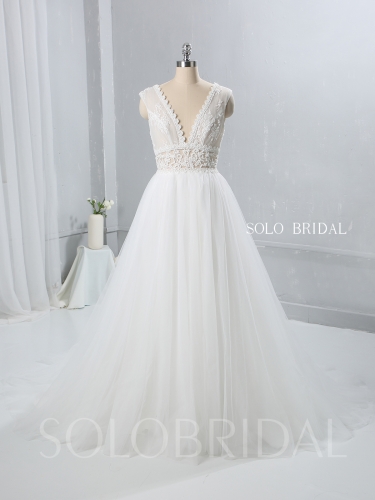 Ivory A Line Tulle Wedding Dress Seen Through Lace Bodice 724A9470a