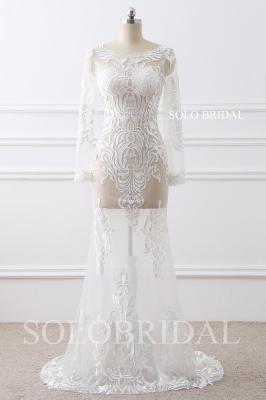 Ivory sheath column sexy seen through wedding dress E264071