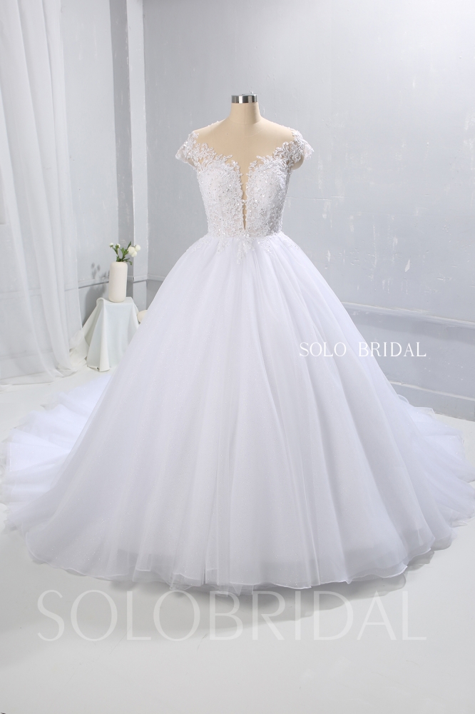 White plunging neckline ball gown wedding dress tulle skirt 724A9500 ...