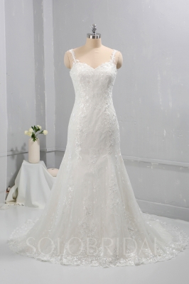Ivory Fitted Mermaid Wedding Dress thin Lace straps 724A8546